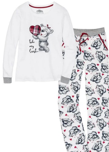 Damen pyjama teddy motiv mit - pyjama,